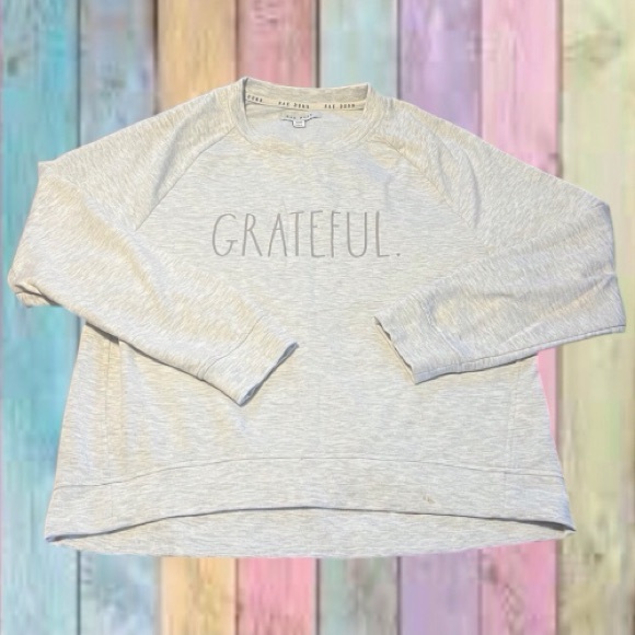Rae Dunn Tops - Rae Dunn Gray Pullover Crewneck Graphic “Grateful” Sweatshirt